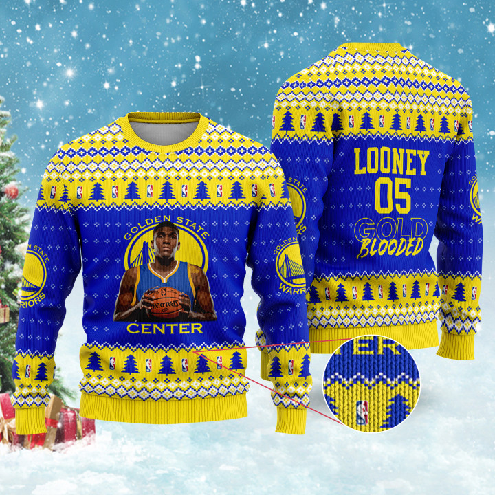 Kevon Looney Golden States Warriors Gold Blooded NBA Print Christmas Sweater