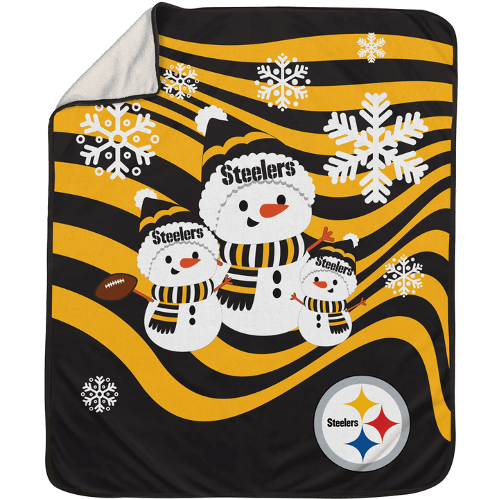 Pittsburgh Steelers Snowman Sherpa Holiday Throw Blanket
