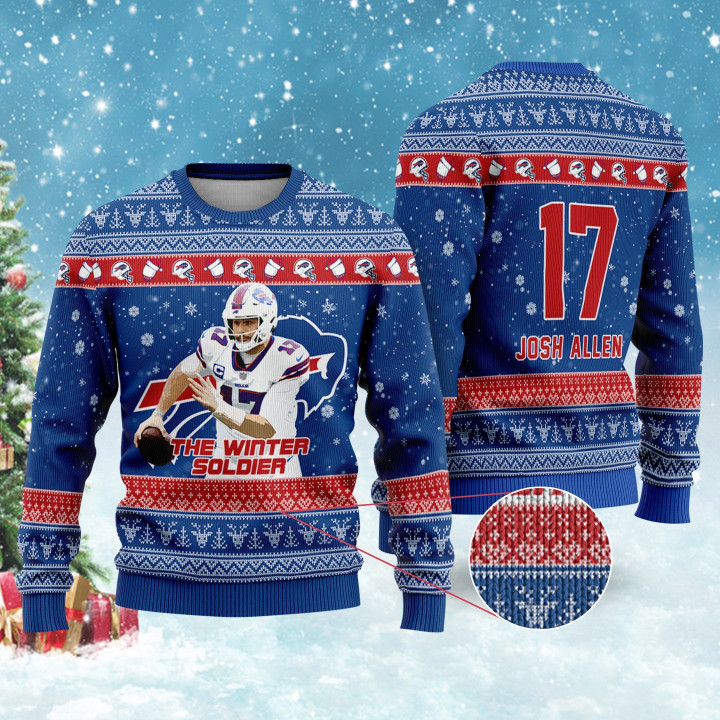 Josh Allen The Winter Soldier Buffalo Bills 17 NFL Print Christmas Sweater
