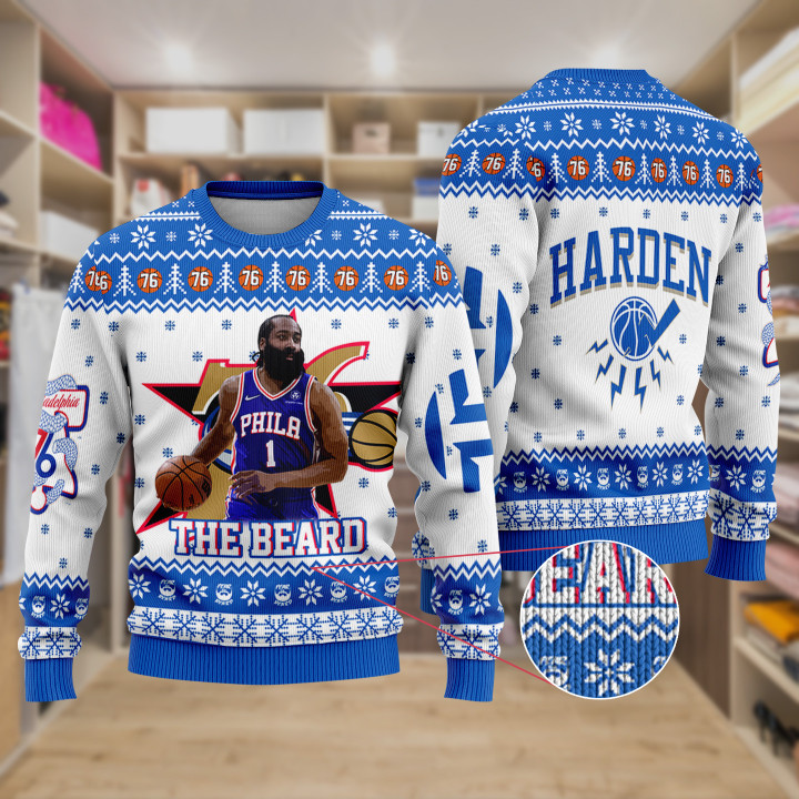 Jame Harden Philadelphia 76ers NBA Basketball Thunder Print Christmas Sweater
