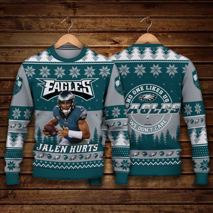 Jalen Hurts Philadelphia Eagles No One Likes Us We Do Not Care NFL Print Christmas Sweater