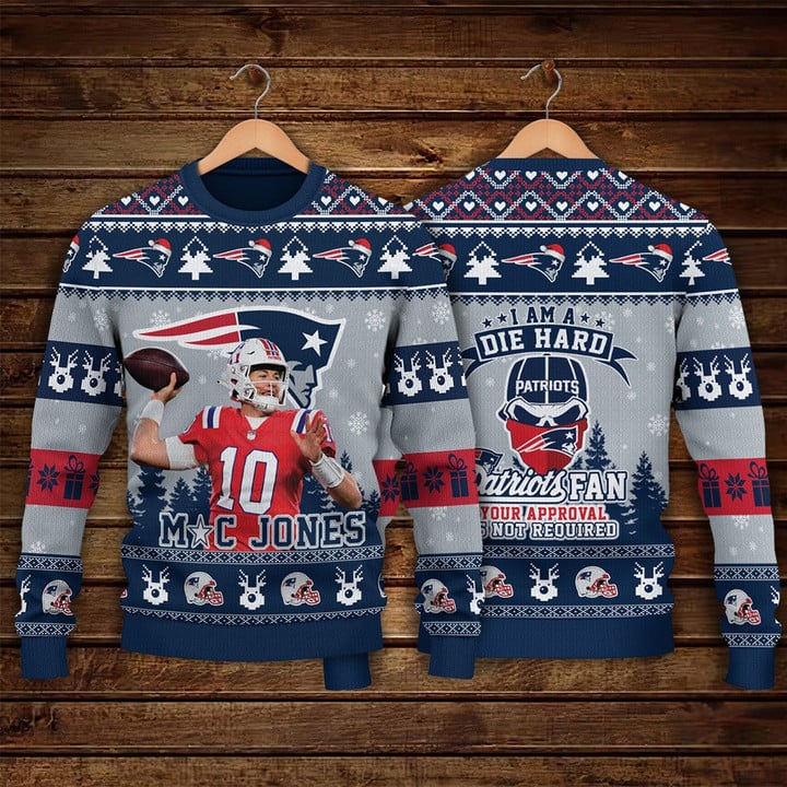Mac Jones New England Patriots I Am A Die Hard Patriots Fan NFL Print Christmas Sweater