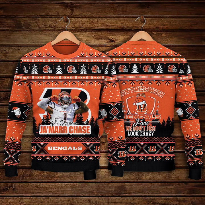 Ja’Marr Chase Cincinnati Bengals Do Not Mess With Bengals Fan NFL Print Christmas Sweater