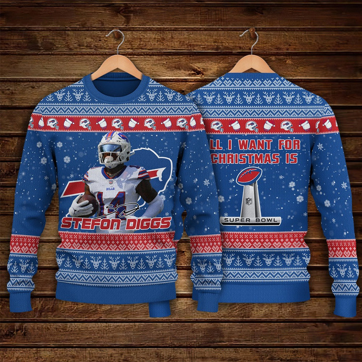 Stefon Diggs Buffalo Bills All I Want For Christmas NFL Print Christmas Sweater