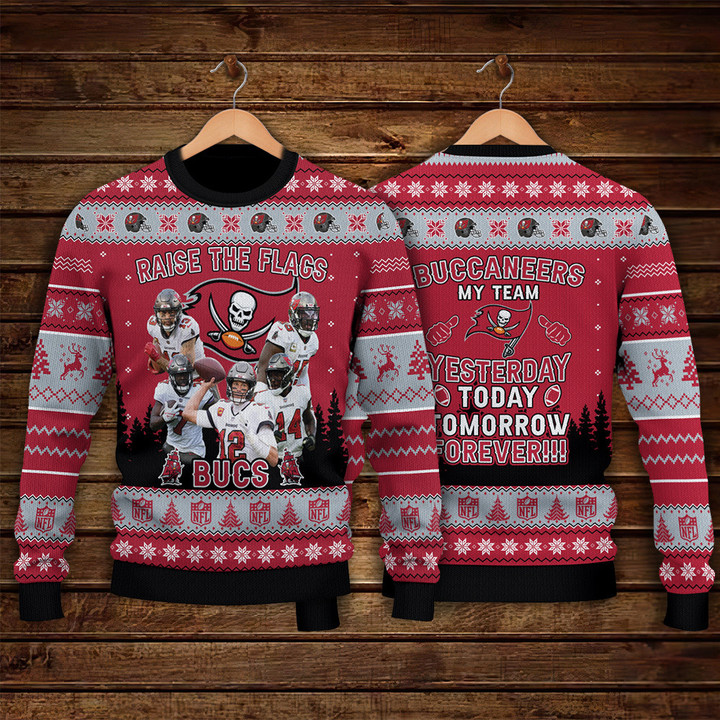 Raise The Flags Bucs Tampa Bay Buccaneers My Team Forever NFL Print Christmas Sweater
