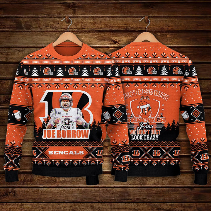 Joe Burrow Cincinnati Bengals Do Not Mess With Bengals Fan NFL Print Christmas Sweater