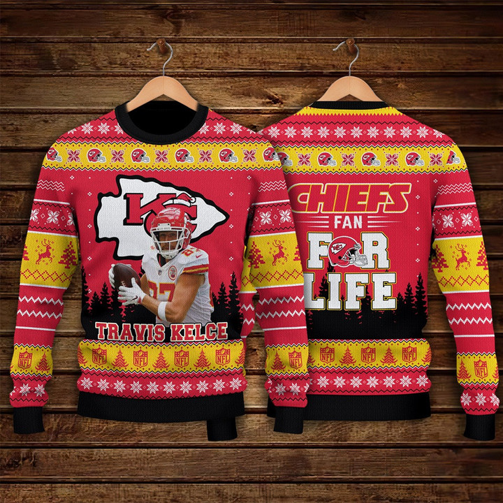 Travis Kelce Kansas City Chiefs Chiefs Fan For Life NFL Print Christmas Sweater