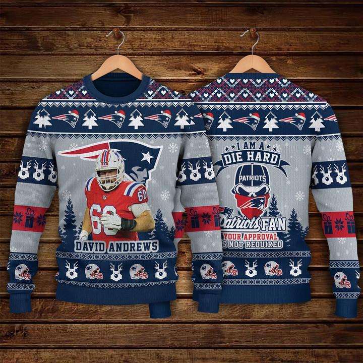 David Andrews New England Patriots I Am A Die Hard Patriots Fan NFL Print Christmas Sweater