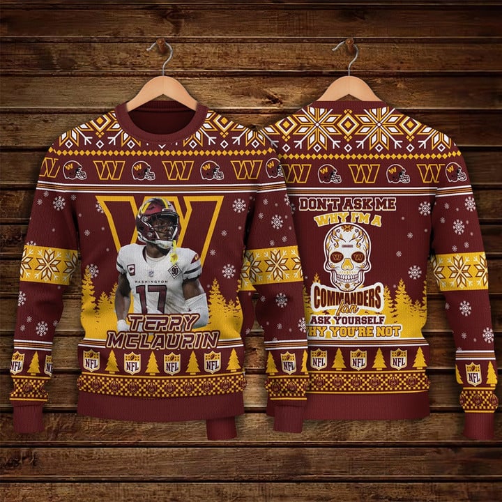 Terry McLaurin Washington Commanders Do Not Ask Me Why I Am A Commanders Fan NFL Print Christmas Sweater