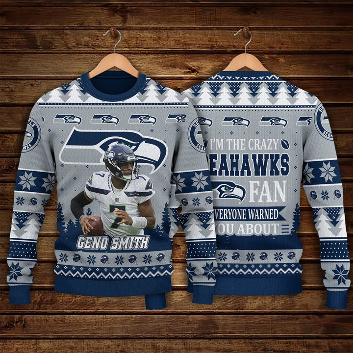 Geno Smith Seattle Seahawks I Am The Crazy Seahawks NFL Print Christmas Sweater