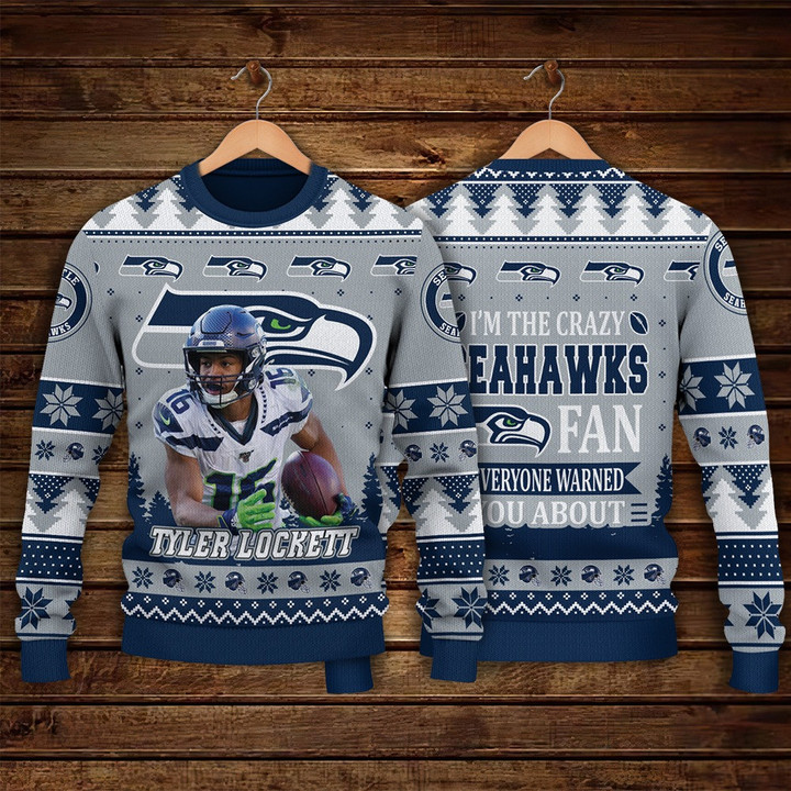 Tyler Lockett Seattle Seahawks I Am The Crazy Seahawks NFL Print Christmas Sweater