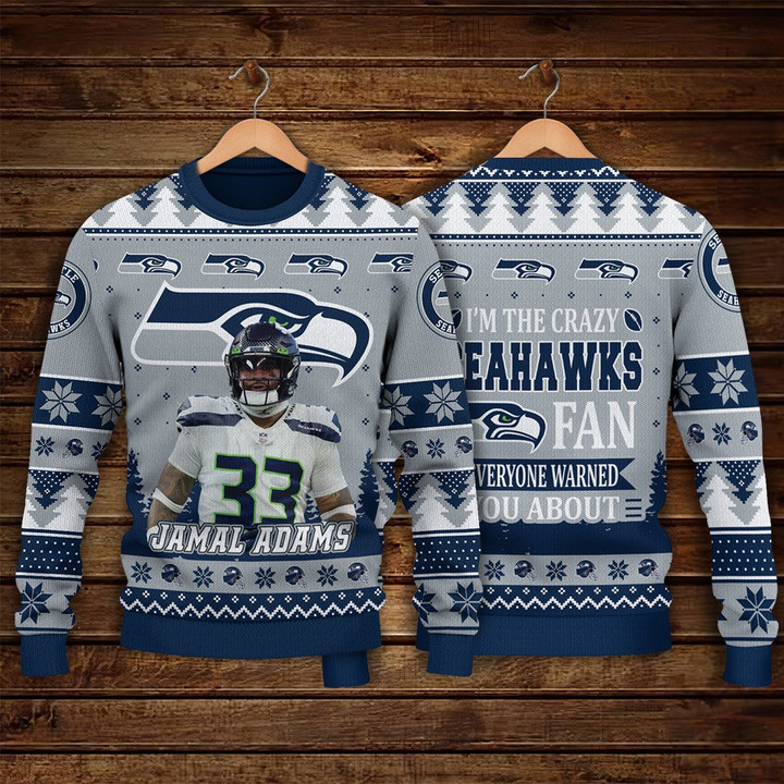 Jamal Adams Seattle Seahawks I Am The Crazy Seahawks NFL Print Christmas Sweater