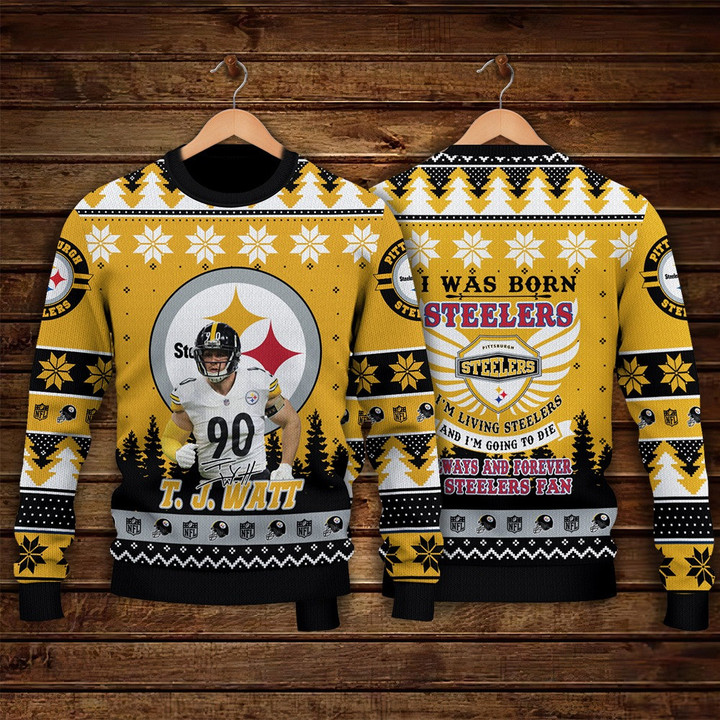 T.J.Watt Pittsburgh Steelers Always And Forever A Steelers Fan NFL Print Christmas Sweater