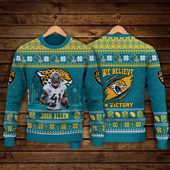 Josh Allen Jacksonville Jaguars We Believe In Victory NFL Print Christmas Sweater
