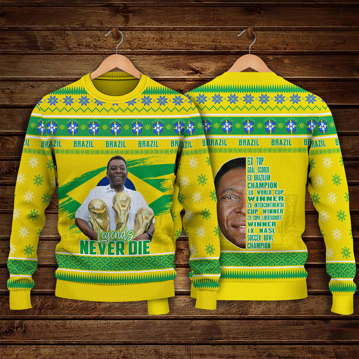 Pelé Brazilian Footballer Legend Never Die World Cup Champion Print Christmas Sweater