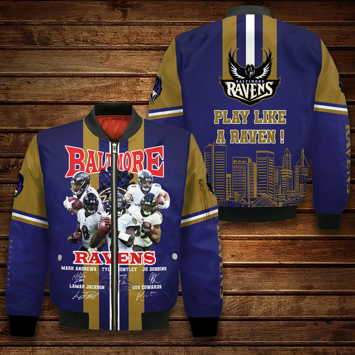 Baltimore Ravens Play Like A Raven NFL Print Bomber Jacket
