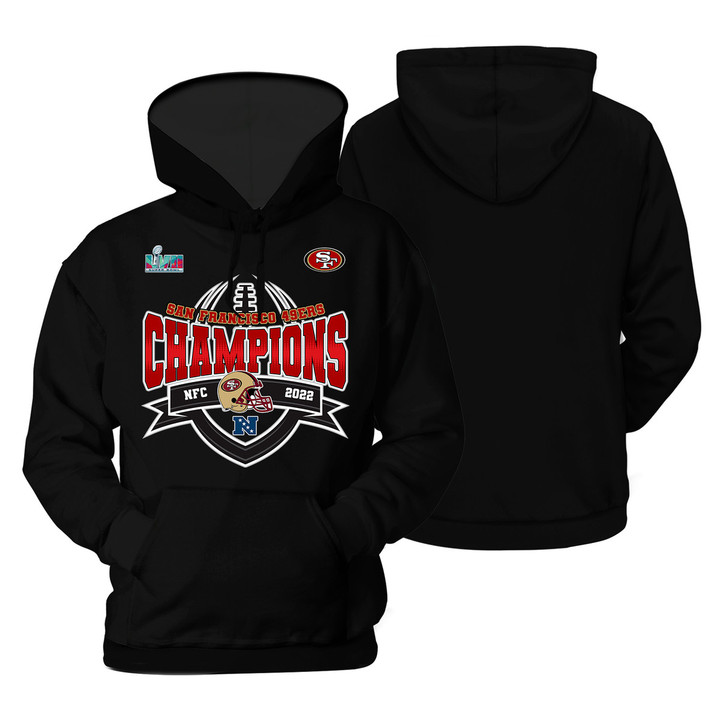Deliver 7-10 Business Days San Francisco 49ers Champions On Black Background Print 2D Hoodie