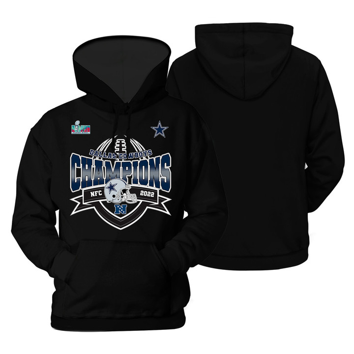 Deliver 7-10 Business Days Dallas Cowboys Champions On Black Background Print 2D Hoodie