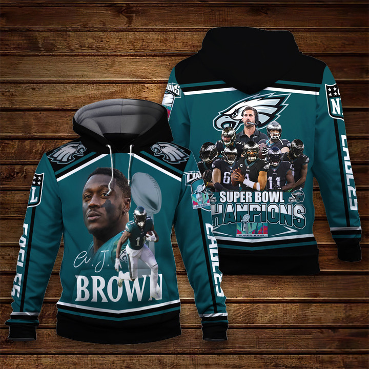 A. J. Brown Philadelphia Eagles NFL Super Bowl Champions Print 3D Hoodie