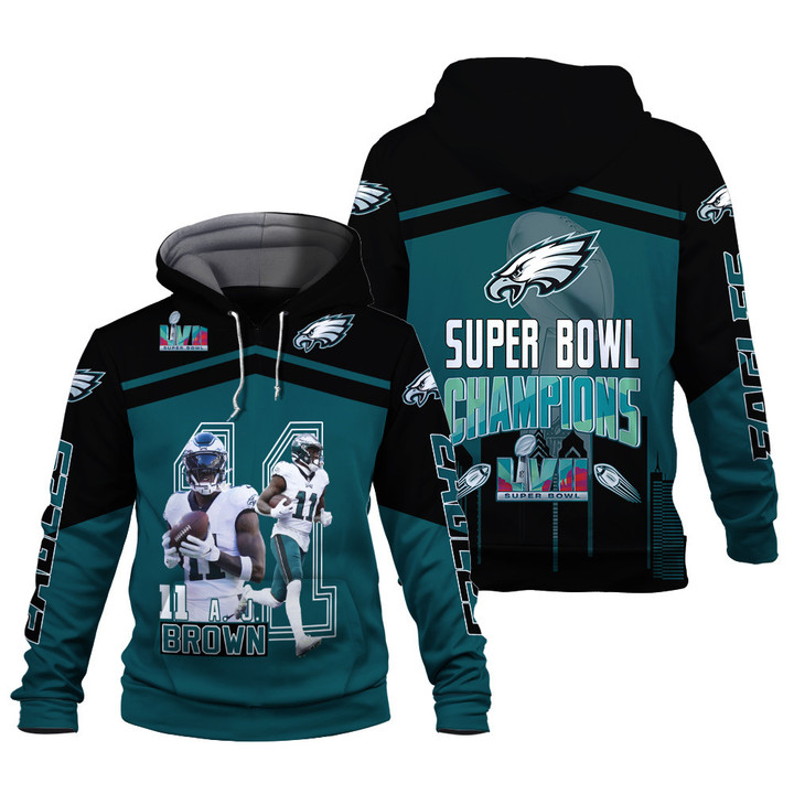 A. J. Brown Philadelphia Eagles NFL Super Bowl 2023 Print 3D Green Gray Hoodie