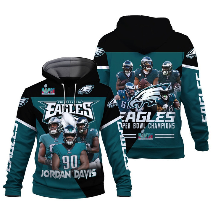 Philadelphia Eagles Jordan Davis Stars Player Super Bowl LVII Champions 2023 Print 3D Hoodie