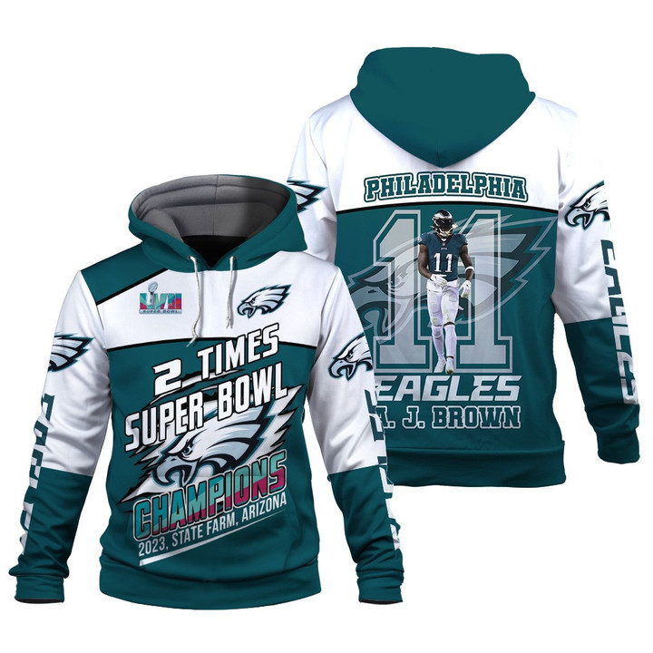 Philadelphia Eagles A. J. Brown Stars Super Bowl LVII Champions 2023 Print 3D Hoodie