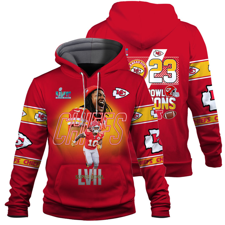Isiah Pacheco Kansas City Chiefs Super Bowl LVII Champions Cup Red White 3D Hoodie