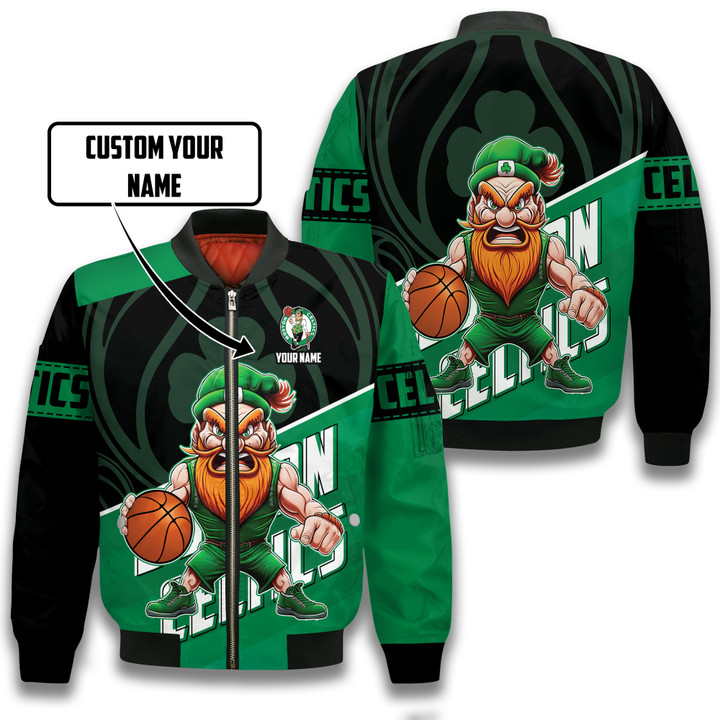 Boston Celtics Custom Name Print Bomber Jacket