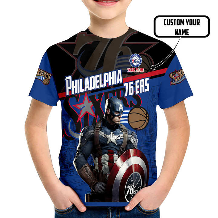 Captain America Philadelphia 76ers Personalized Name 3D T-Shirt Gift For Fan