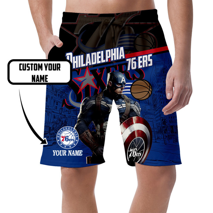 Captain America Philadelphia 76ers Custom Name Printed All Over Men's Shorts