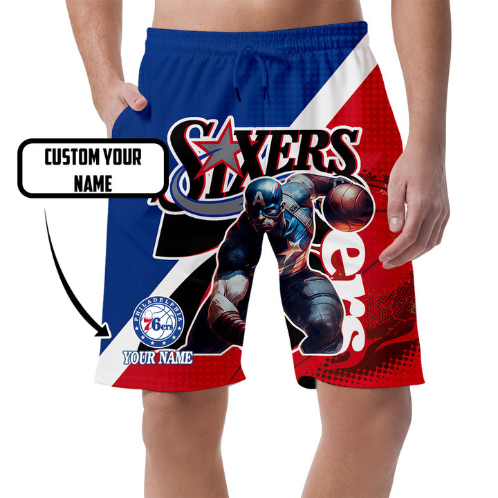 Captain America Art Philadelphia 76ers Custom Name Printed All Over Men's Shorts