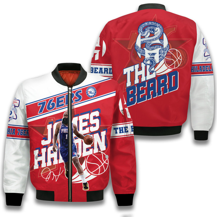 James Harden Philadelphia 76ers Pattern Personalized Name 3D Bomber Jacket Gift For Fan