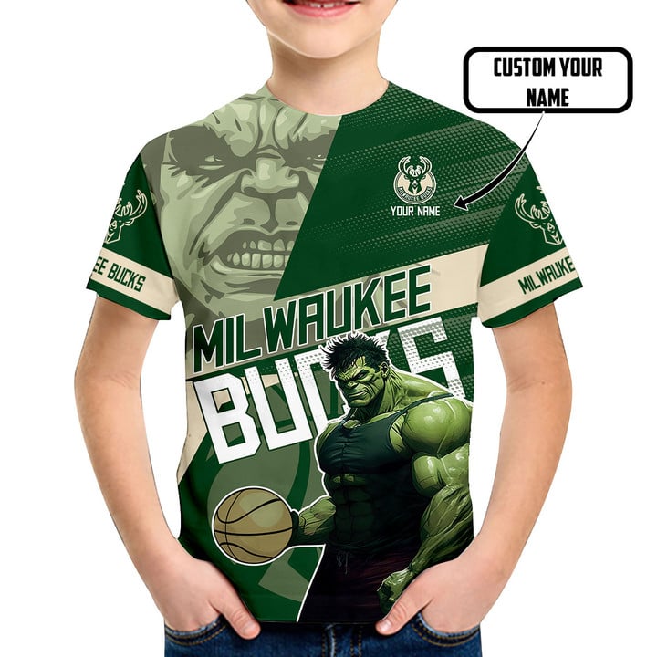 Milwaukee Bucks Hulk Personalized Name 3D T-Shirt Gift For Fan
