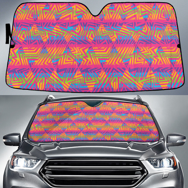 Tribal Triangle Psychedelic Colors Art Geometric Pattern Car Sun Shades Cover Auto Windshield