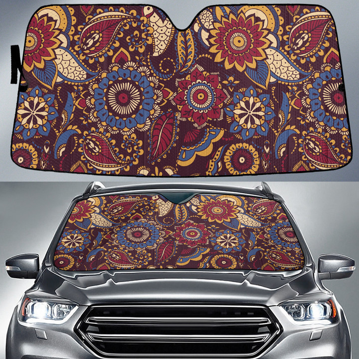Red Tone Hawaiian Hibiscus Flower Vintage Tribal Pattern Car Sun Shades Cover Auto Windshield