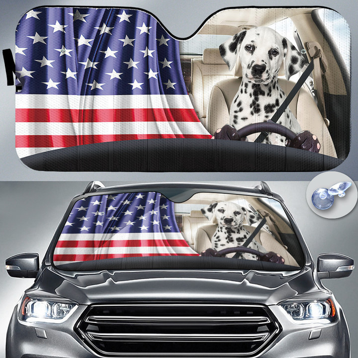Dalmatian America Flag Driving Car Sun Shades Cover