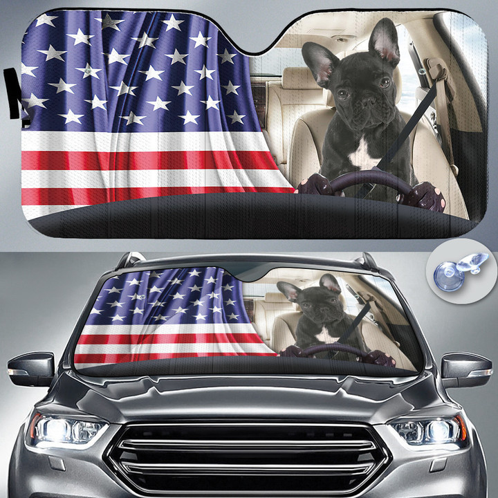 French Bulldog America Flag Driving Car Sun Shades Cover