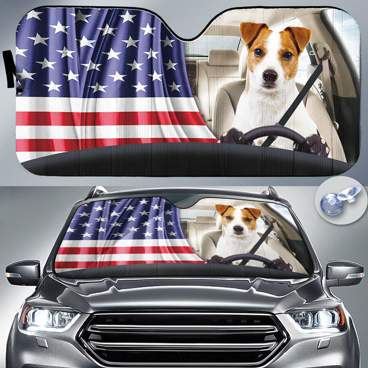 Jack Russel America Flag Driving Car Sun Shades Cover