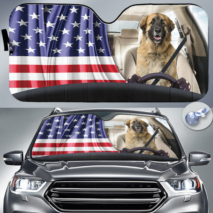 Leonberger America Flag Driving Car Sun Shades Cover