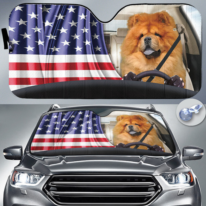 Chow Chow America Flag Driving Car Sun Shades Cover