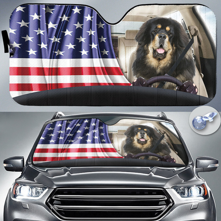 Tibetan Mastiff America Flag Driving Car Sun Shades Cover