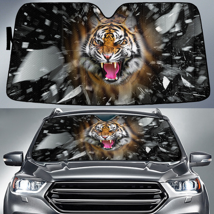 Tiger Roar Broken Glass Car Sun Shades Cover