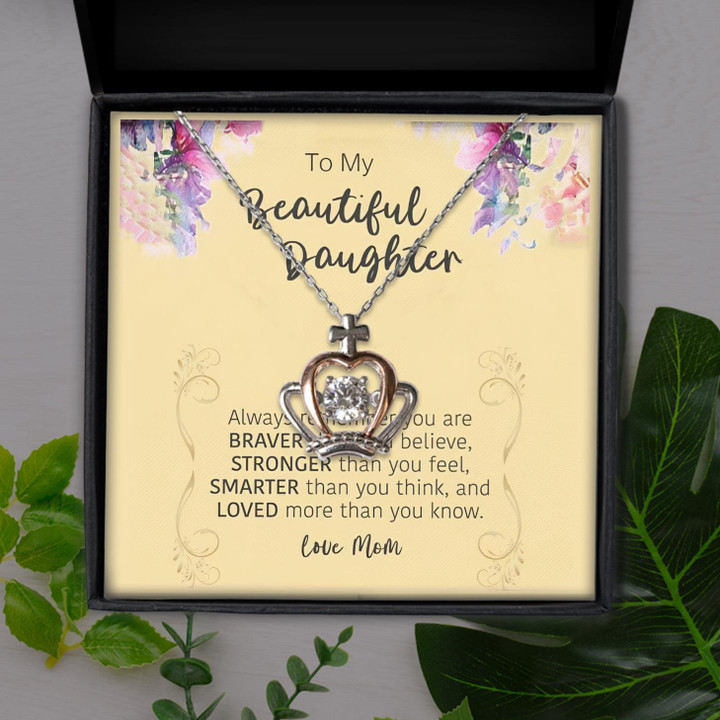 Loved More Than You Know Gift For Daughter Crown Pendant Necklace