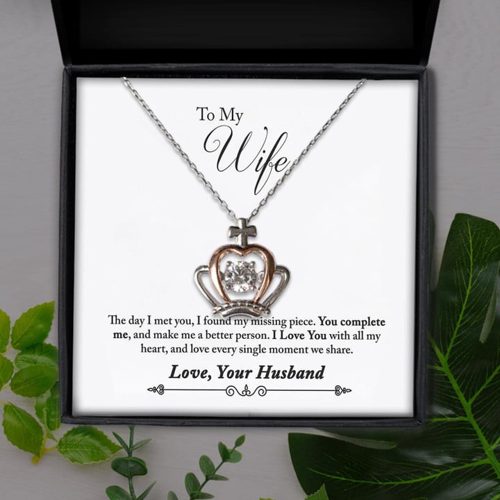 Love You With All My Heart Gift For Wife Crown Pendant Necklace