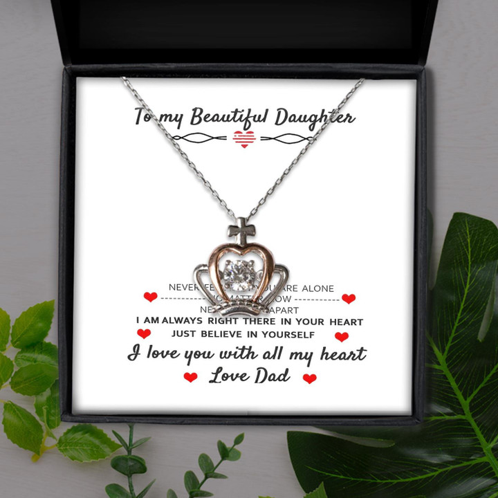 Love You With All My Heart Gift For Daughter Crown Pendant Necklace