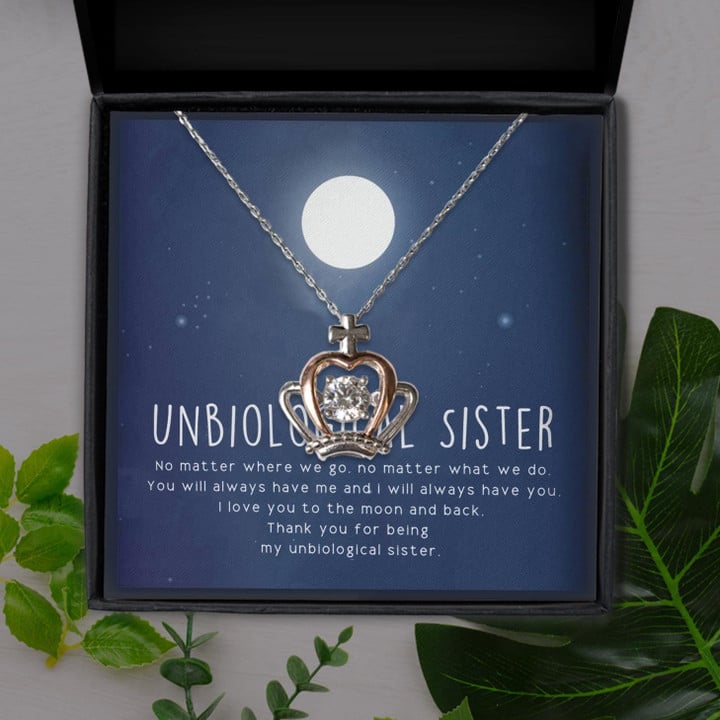 Love You Gift For Unbiological Sister Gift For Sister Crown Pendant Necklace
