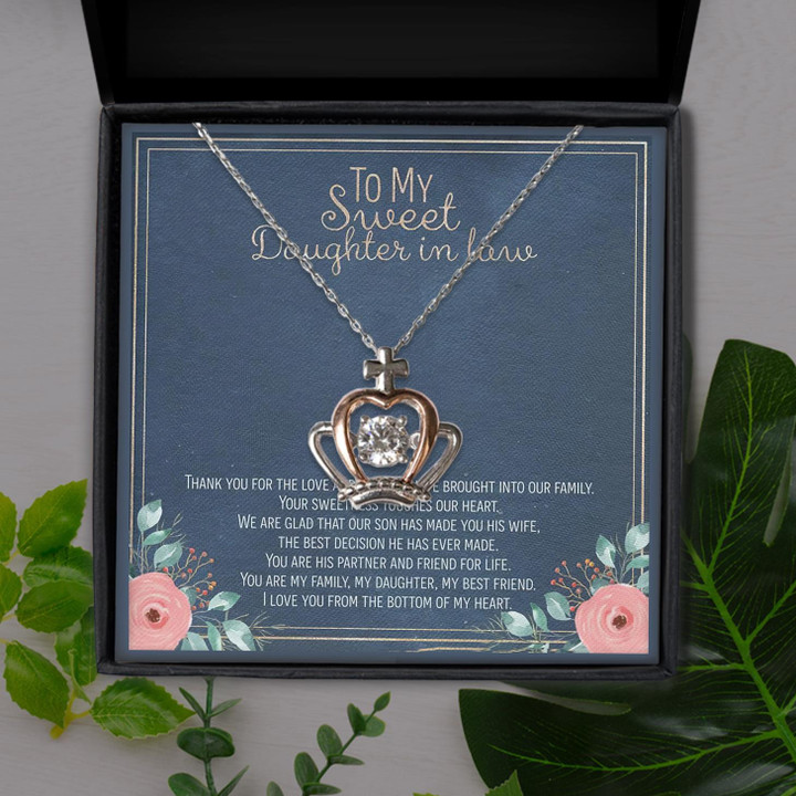 Love You From The Bottom Of My Heart For Daughter In Law Gift For Daughter Crown Pendant Necklace