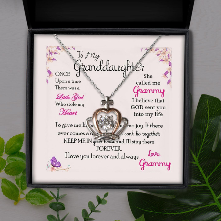 Love You Forever Present Gift For Granddaughter Crown Pendant Necklace