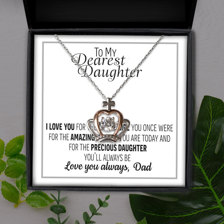 Love You Always For Dearest Daughter Gift For Daughter Crown Pendant Necklace