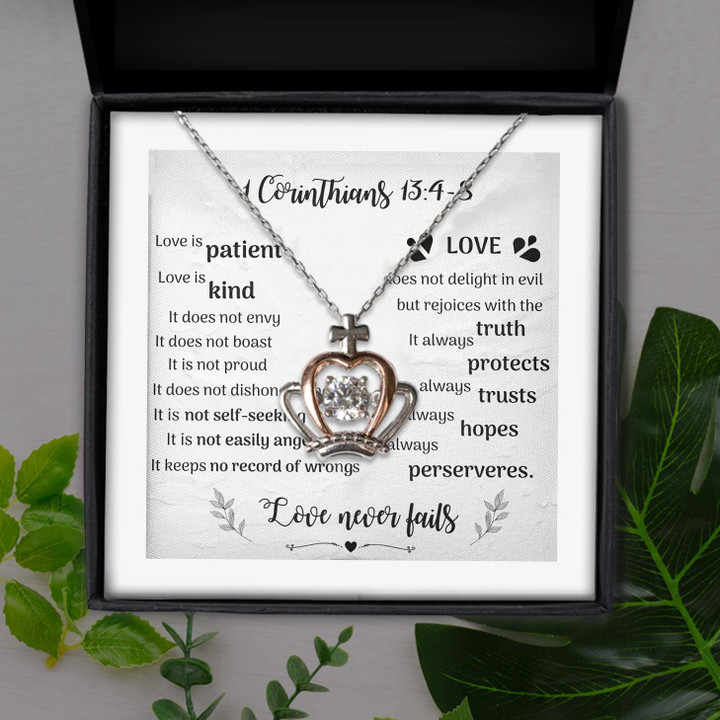 Love Never Fails Love Is Patient Love Is Kind Gift For Her Crown Pendant Necklace
